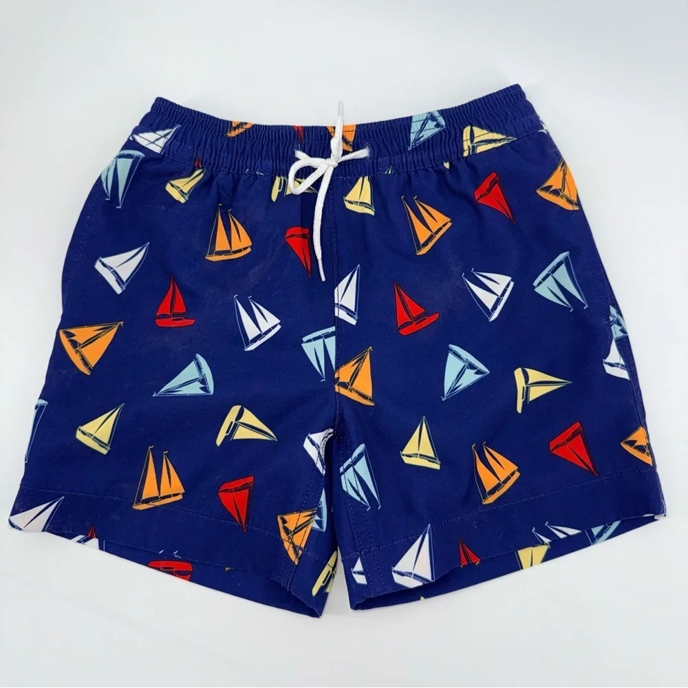 Crewcuts Toddler Boys Navy Sailboat Print Swim Trunks